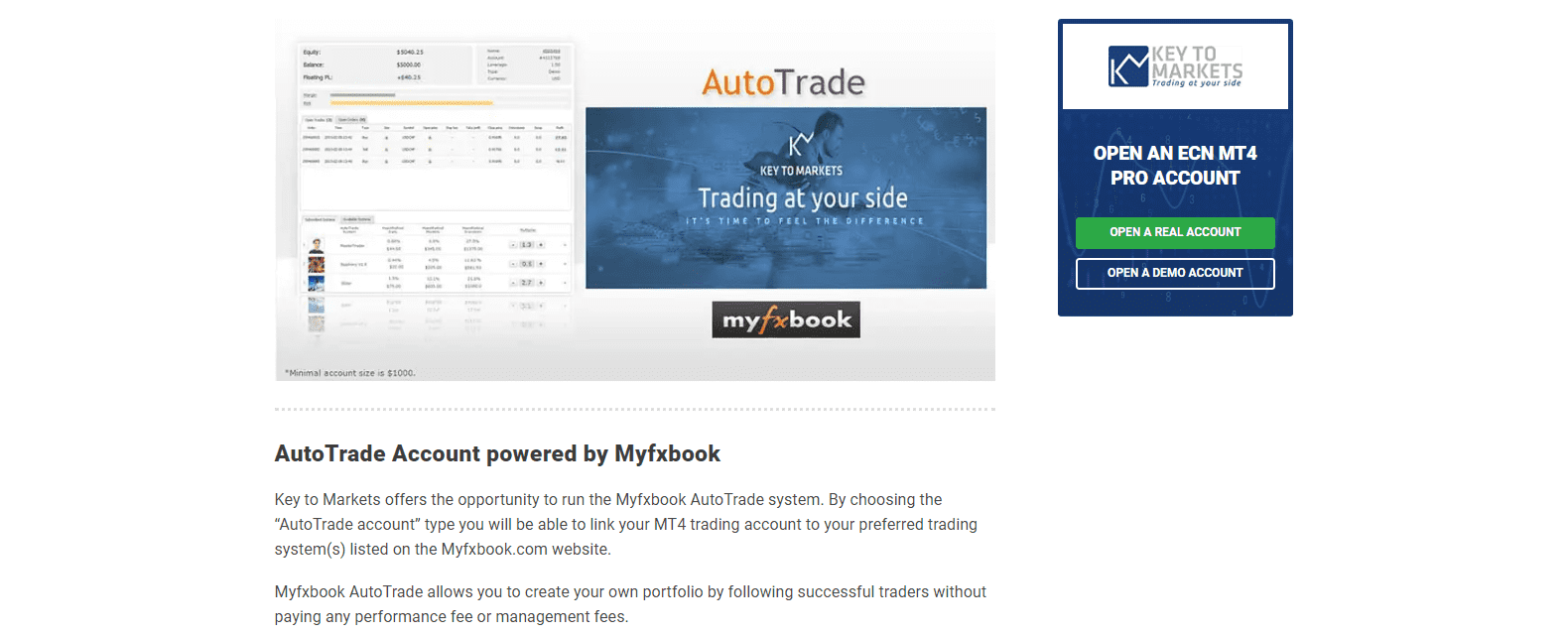 Key to Markets Review Myfxbook AutoTrade info